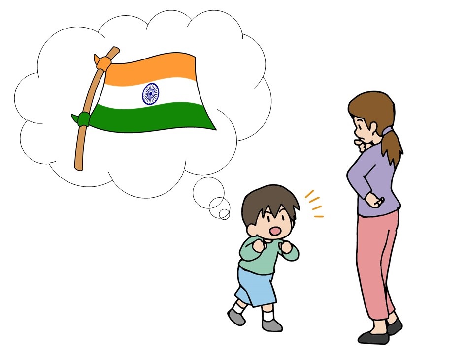 ママに、インド旅行に行くように説得する少年の画像