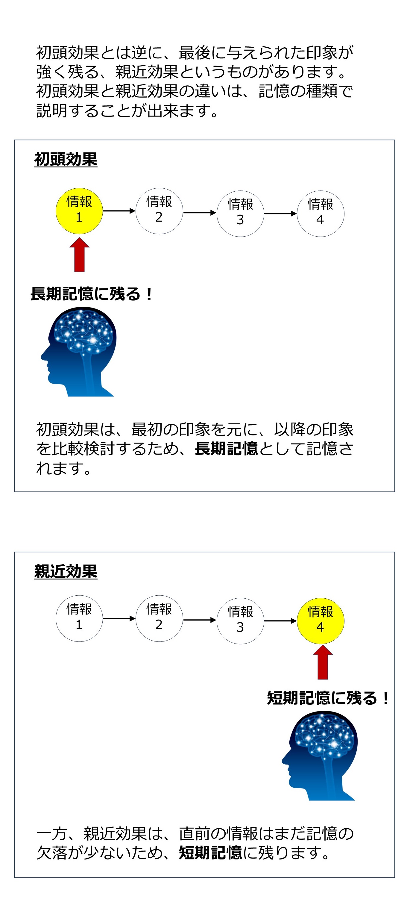 初頭効果と親近効果との違い